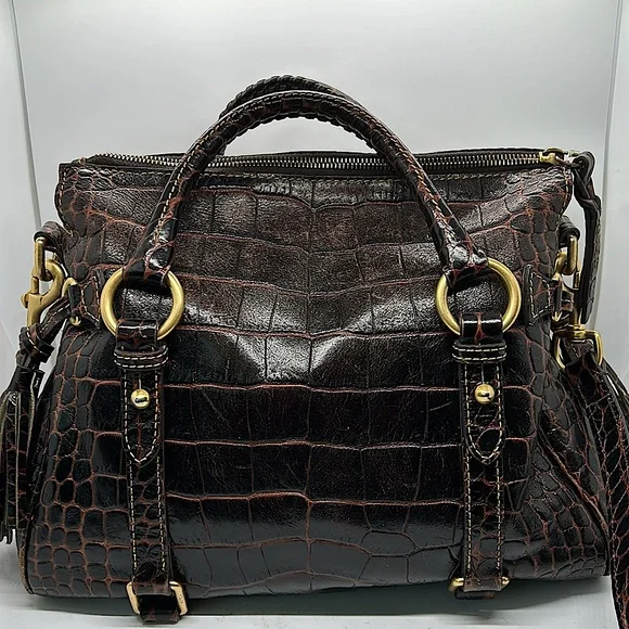 Dooney & Bourke Dark Brown Crocodile Print Leather Satchel Purse Bag 🌸🌸 - Picture 2 of 10